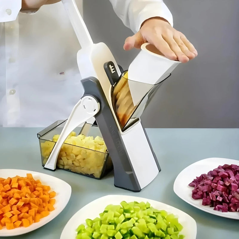 Cortador Multi Manual Inox com 5 funções para cortar batata, legumes, verduras e frutas